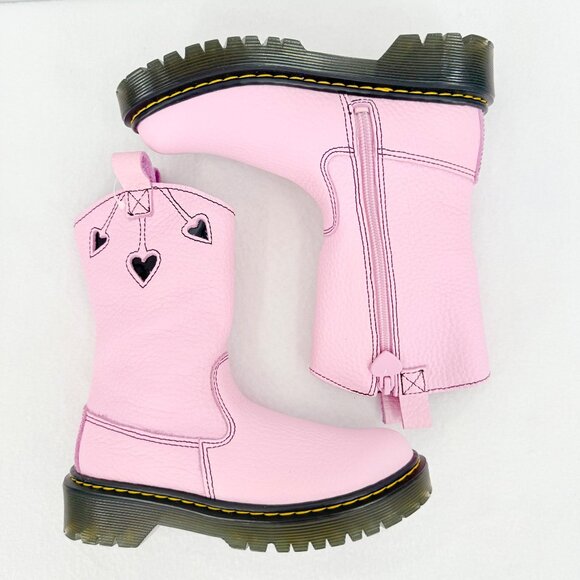 Dr. Martens Girl Pink Bex Heart Leather Boots Size 13 US Zip Side Closure NWOB - Picture 1 of 13
